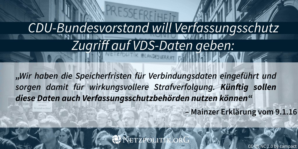 CDU verspricht Verfassungsschutz den Zugriff auf Vorratsdatenspeicherung